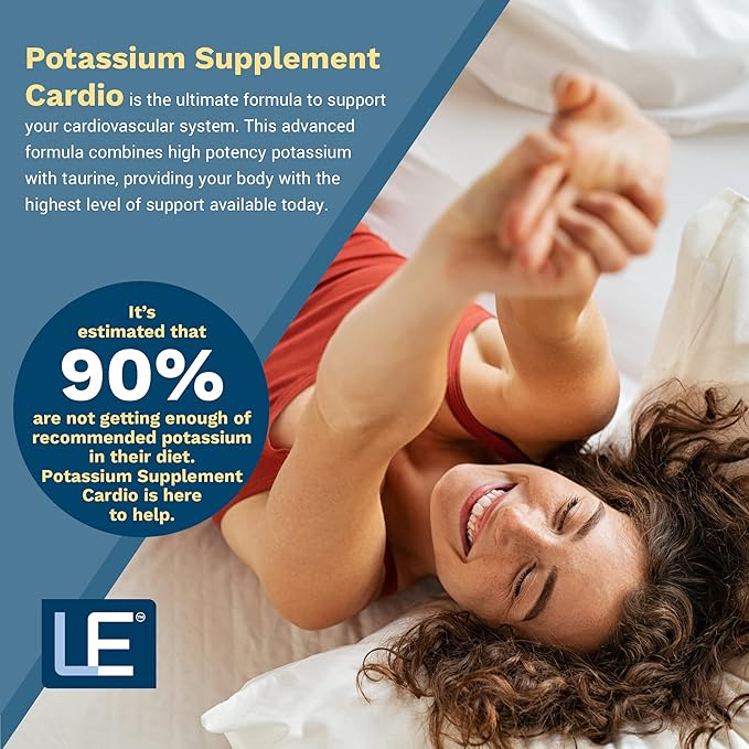 Life Enhancement Potassium Supplement Cardio Natural Potassium Supplement - 750 mg Potassium / 500 mg Taurine Per Serving- Daily Potassium Supplements - 120 Potassium Capsules (60 Servings)