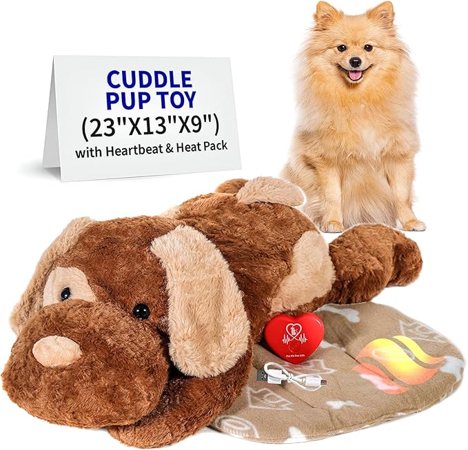 Pet Fit For Life Cuddle Pup Toy with Heartbeat & Heat Pack - USB Rechargeable Cuddly Dog Sleep Aid - Calming Comfort for Anxiety Relief - Safe, Huggable Pet Crate Training Aid - Extra Large