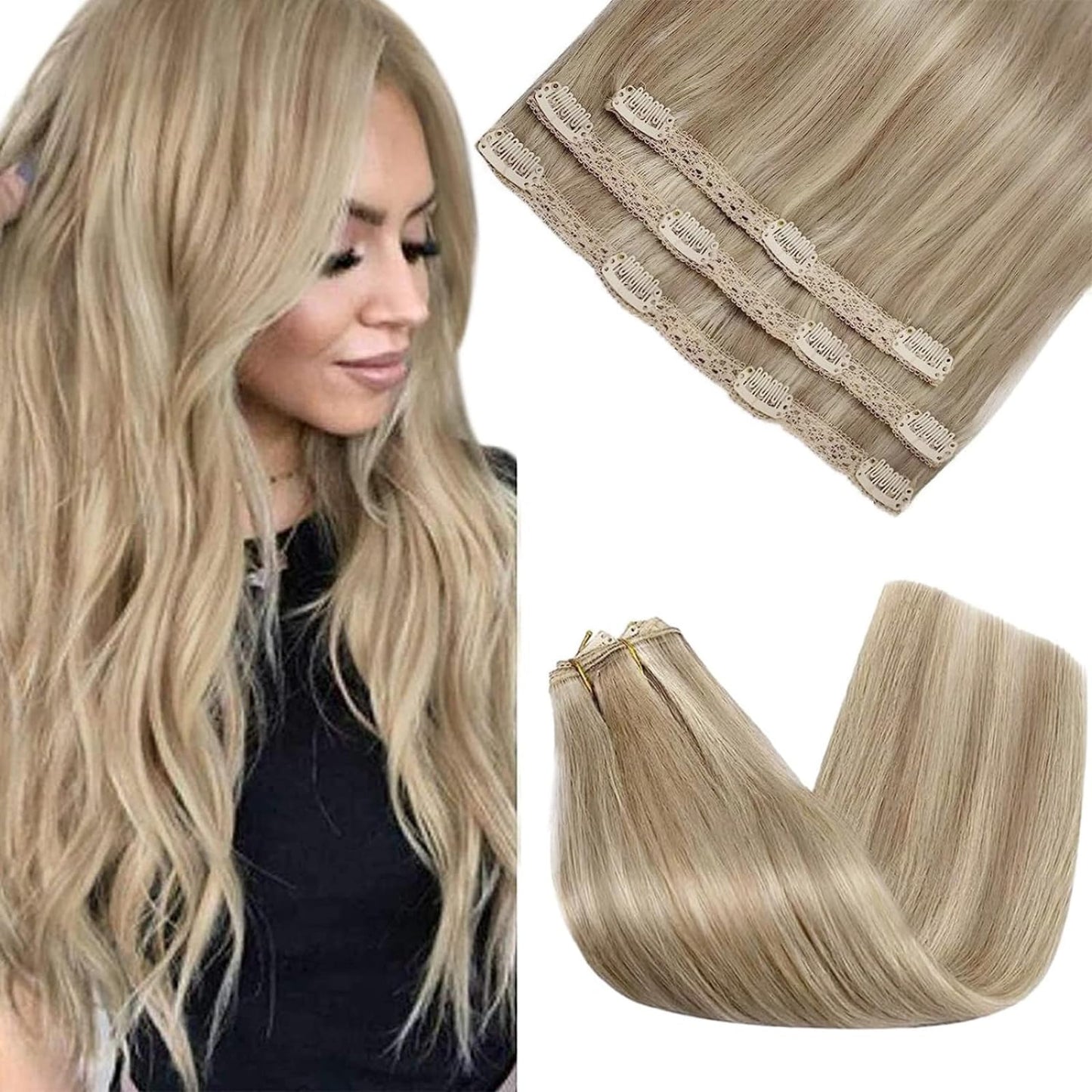 Sunny Golden Blonde Hair Extensions Clip Ins Invisible Clip On Hair Extensions Human Hair Blonde Highlights Hair Clip In Extensi