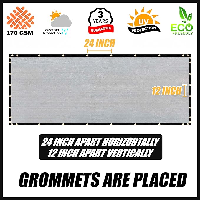 Royal Shade Custom Size 5' x 95' Grey Fence Privacy Screen Windscreen Cover Netting Mesh Fabric Cloth - Cable Zip Ties Included (We Make Custom Size)