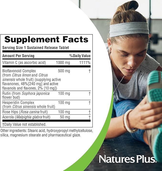 NaturesPlus Super C Complex, Sustained Release - 60 Tablets - 1000mg Vitamin C + 500mg Bioflavonoids - Vegetarian, Gluten Free - 60 Servings