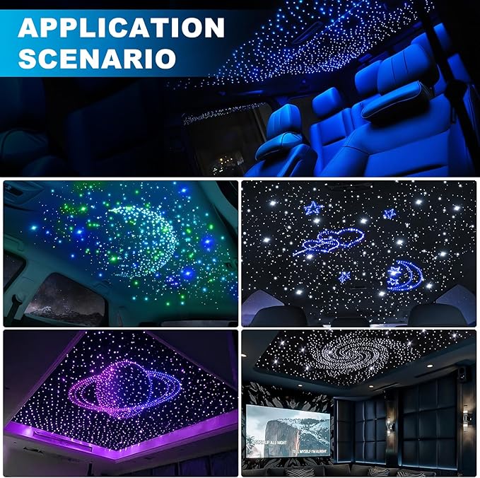 4 Colors 32W Twinkle Starlight Headliner Kit for Car Home with APP&RF Remote,RGBW 500pcs*0.03in*13.1ft Cables Fiber Optic Star Sky Roof Lights,4 Port Engine Sound Activated Car Ceiling Star Lights