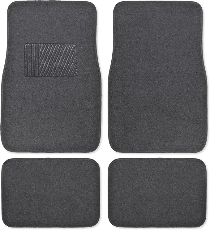 BDK Classic Carpet Floor Mats for Car & Auto - Universal Fit -Front & Rear with Heelpad (Charcoal) - MT100CC