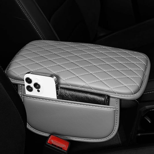 Center Console Cover for Cars Fit for Jeep Renegade Leather Armrest Covers with 2 Storage Bags(Grey)