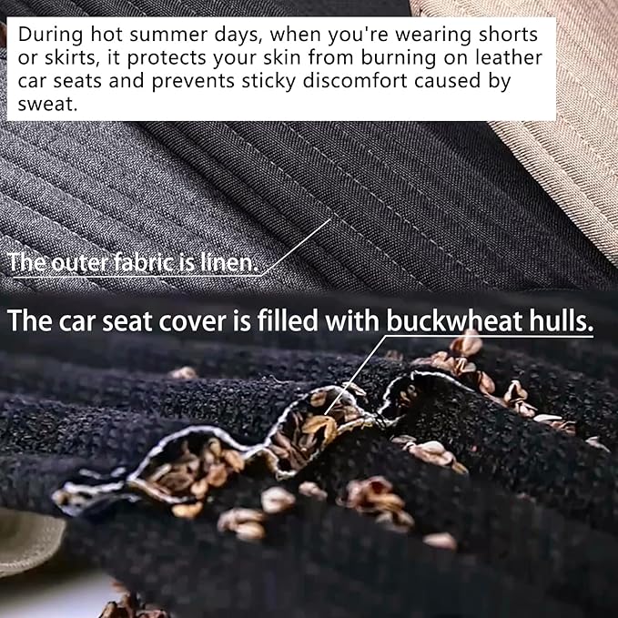 Suninbox Car Seat Covers,Cloth Cars Seat Covers,Universal Fabric Car Seat Covers,Front Seats Only Air Bag Compatible,Cooling Car Seat Protector,Buckwheat Hull Breathable Comfortable Ventilated,Black