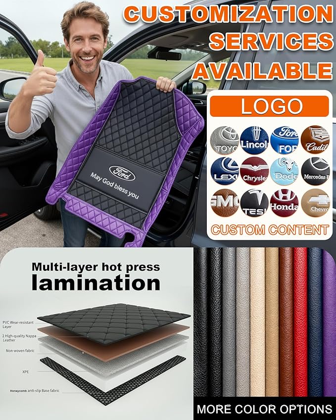 All-Weather car Floor MATS-Suitable for 99% of car Models,Leather car mat, offering Personalized Embroidery and Multiple Color Options,Provide Protection for car Rug (Black Blue)