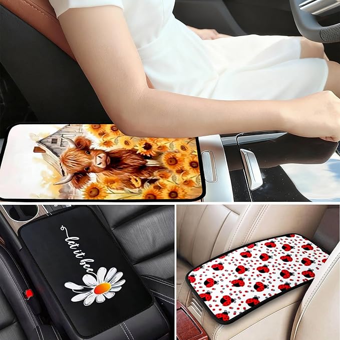 Daisy Vehicle Center Console Armrest Cover Pad,Daisy Car Accessories Soft Middle Console Cushion Pad,Auto Arm Rest Mat Decor Daisys Gifts for Women Men Dad for Most Vehicle SUV Truck