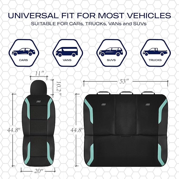 Skechers Memory Foam Car Seat Covers, Air Cool Mesh Thick Seat Covers, Car Seat Full Sets, Airbag Compatible, Automotive Comfort Protection for Most Cars,Vans,Trucks, SUVs,Green