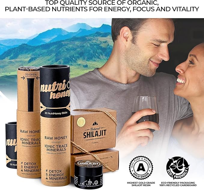 NATURAL SHILAJIT Resin - 20 Gram Shilajit Supplement with Fulvic Acid & Trace Minerals & Shilajit Honey Sticks 7 Count