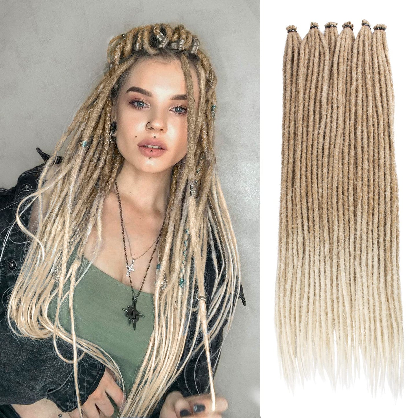 Leeven 40 Strands Thin Synthetic Dreads Extensions 24 Inch Ombre Blonde Se Hippie Dreadlock 0.6 Cm Width Loc Extensions Handmade