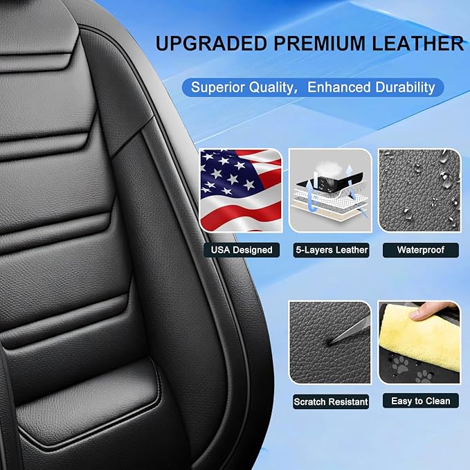 Fit Accord Car Seat Covers (Front Pair) for Select Honda Accord 2012-2026 - Premium Full Coverage Leather, Airbag Compatible, Waterproof & All Weather Seat Cushion Protector, Black