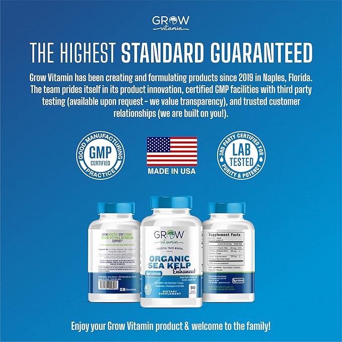 Organic Sea Kelp (Icelandic) Enhanced - Pure Healthy Thyroid Support Natural Iodine Supplement w/Organic Sea Kelp, Blue-Green Algae & Red Algae - Immune System & Metabolism Support - 90 Capsules