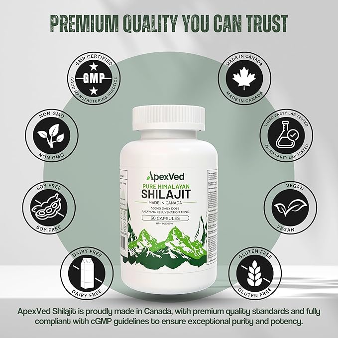 Pure Himalayan Shilajit – 60 Capsules | Health Canada Approved | Energy, Stamina & Mental Clarity | Vegan & Lab-Tested