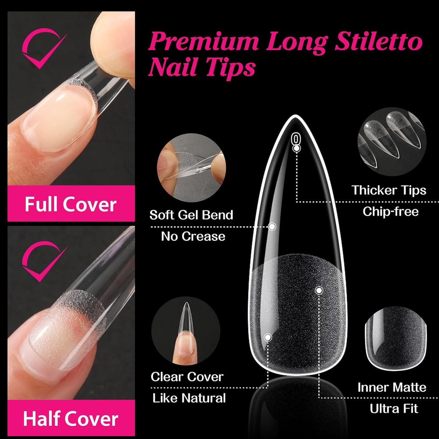 UNA GELLA Square Toe Nail Tips | 504 Pcs Soft Gel Full Cover | DIY Pedicure