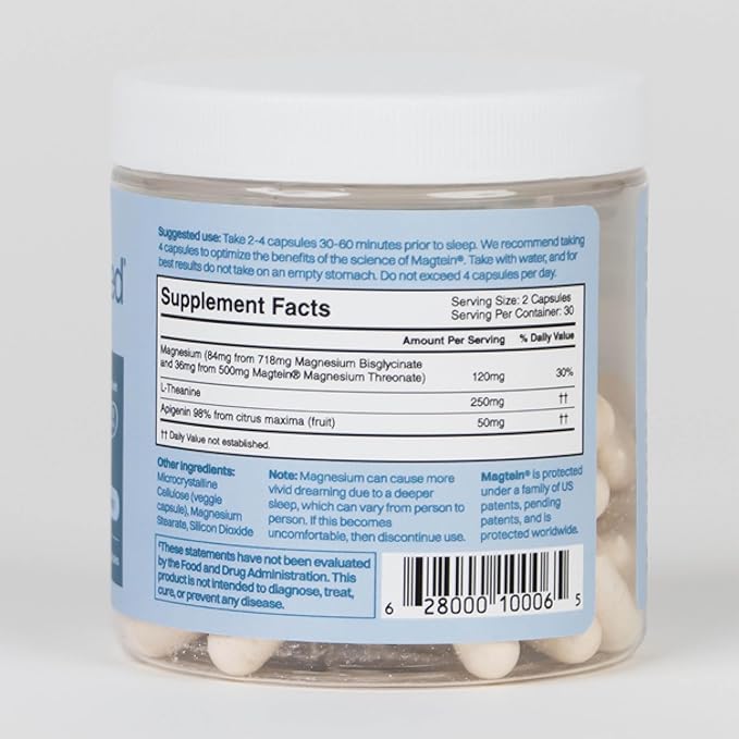 Magnesium Supplement - Magnesium Threonate, Chelated Magnesium Bisglycinate, L-Theanine & Apigenin - Rest Assist - Powerful Blend for Restful Nights - 120 Capsules