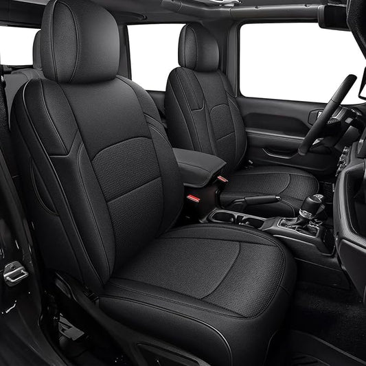 AOMSAZTO Custom Fit Seat Covers for Jeep Gladiator JT 2020 2021 2023 2024 2025 2026 Full Set Black Car Seat Protectors Premium Faux Leather Automobile Seat Seat Cover
