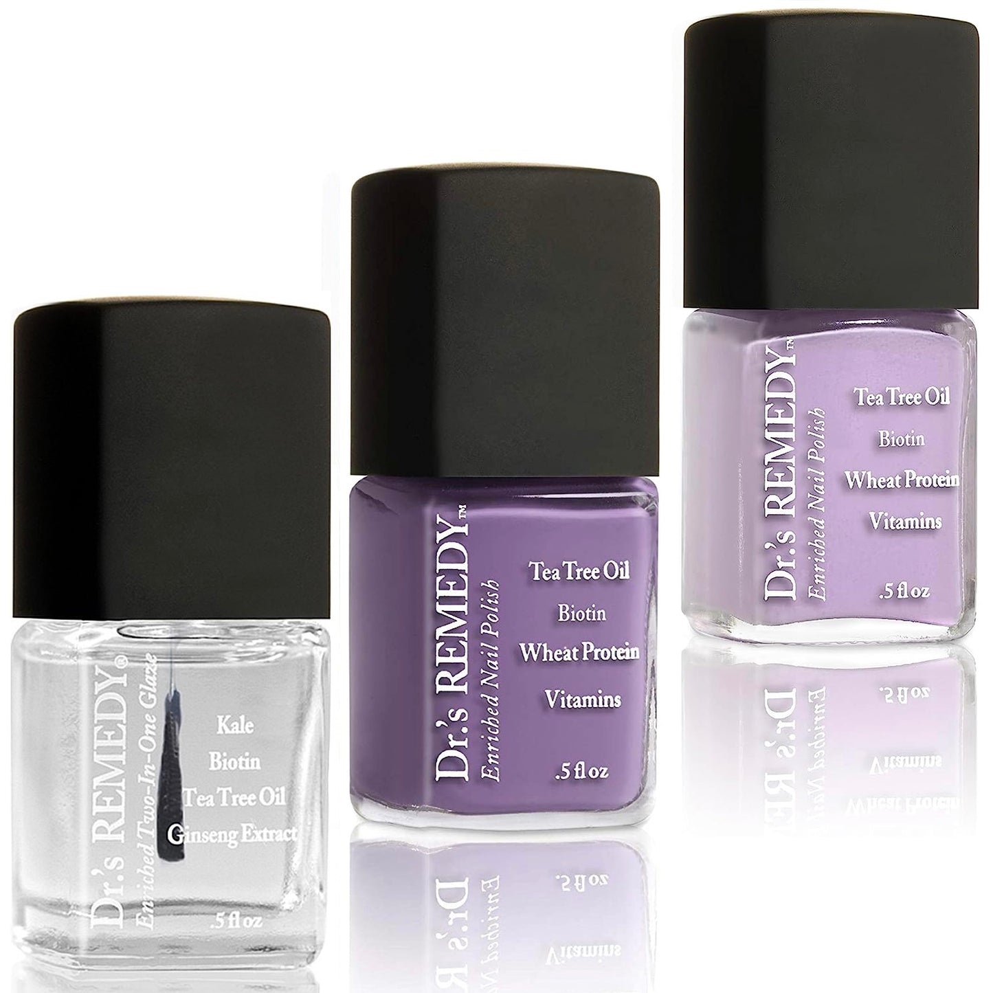 Drs Remedy 3 Pack Nail Polish Kit, Purple Power, Non Toxic And Organic All Natural Enriched Nail Strengthener - Total Two-In-One
