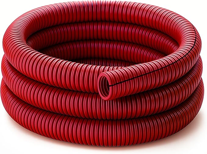 Electriduct Split Wire Loom Tubing Polyethylene Corrugated Flexible Conduit - 3/8" Nominal Size - 100 Feet - Red