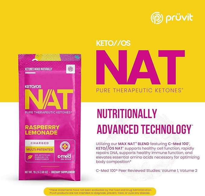 Keto//OS NAT® Raspberry Lemonade – Charged - Supplement for Men and Women (20 Count)