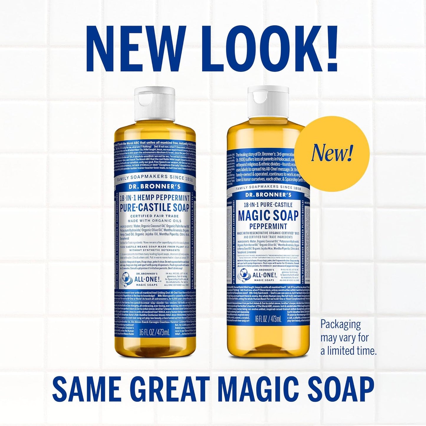Dr. Bronner's Peppermint Pure-Castile Liquid Soap | 16 Oz | 2-Pack | Vegan & Organic