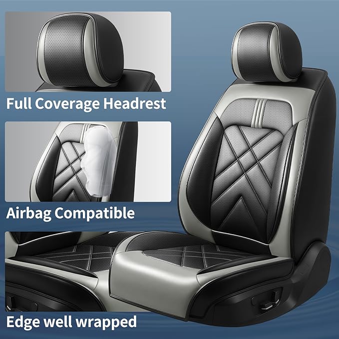 CX-30 Car Seat Covers Fit for Mazda CX-30 2020-2026, Full Coverage Premium Leather Waterproof Breathable Seat Covers, Automotive Seat Protectors, Airbag Compatible(2 Front Seats, Black Gray)