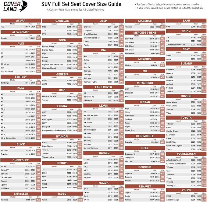 Coverland Custom Fit Car Seat Covers for SUV Compatible with [2003-2012 Infiniti FX35] PPremium Car Seat Cover Water Resistant Leather Non-Slip Interior Protectorr [Full Set Gray - Size Chart X67]