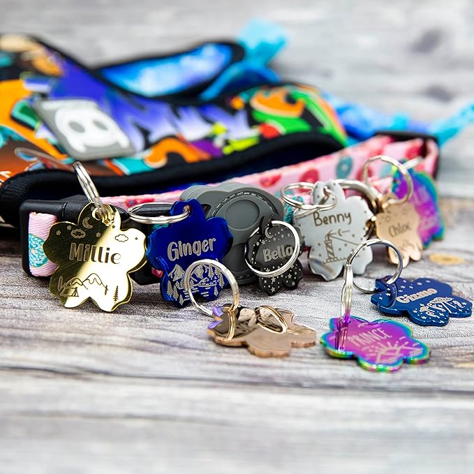 Personalized Dog Tag with 5 Lines of Custom Deep Engraved Durable Stainless Steel Pet ID Name Tag Designer Small Size Flower
