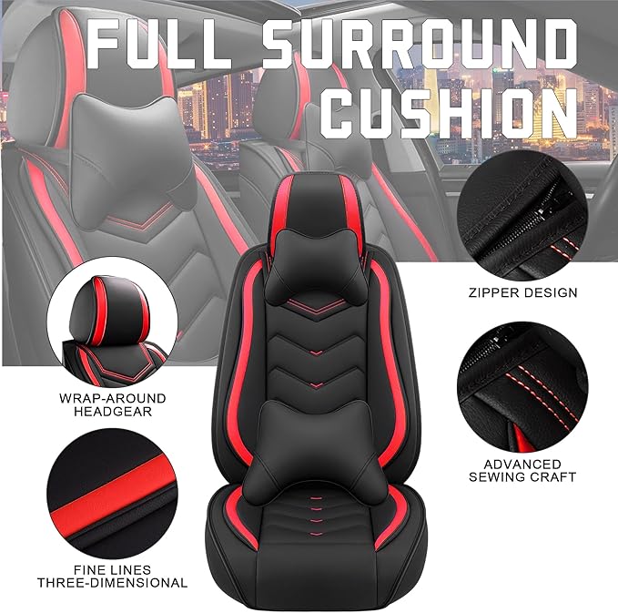 CTDS Car Seat Covers for Chevy Equinox 2005-2026, Stylish Sport Seat Cover, Premium Nappa Leather Car Seat Cover. Automobile Seat Covers Sets.(Luxury 5 Seats/Black Red)