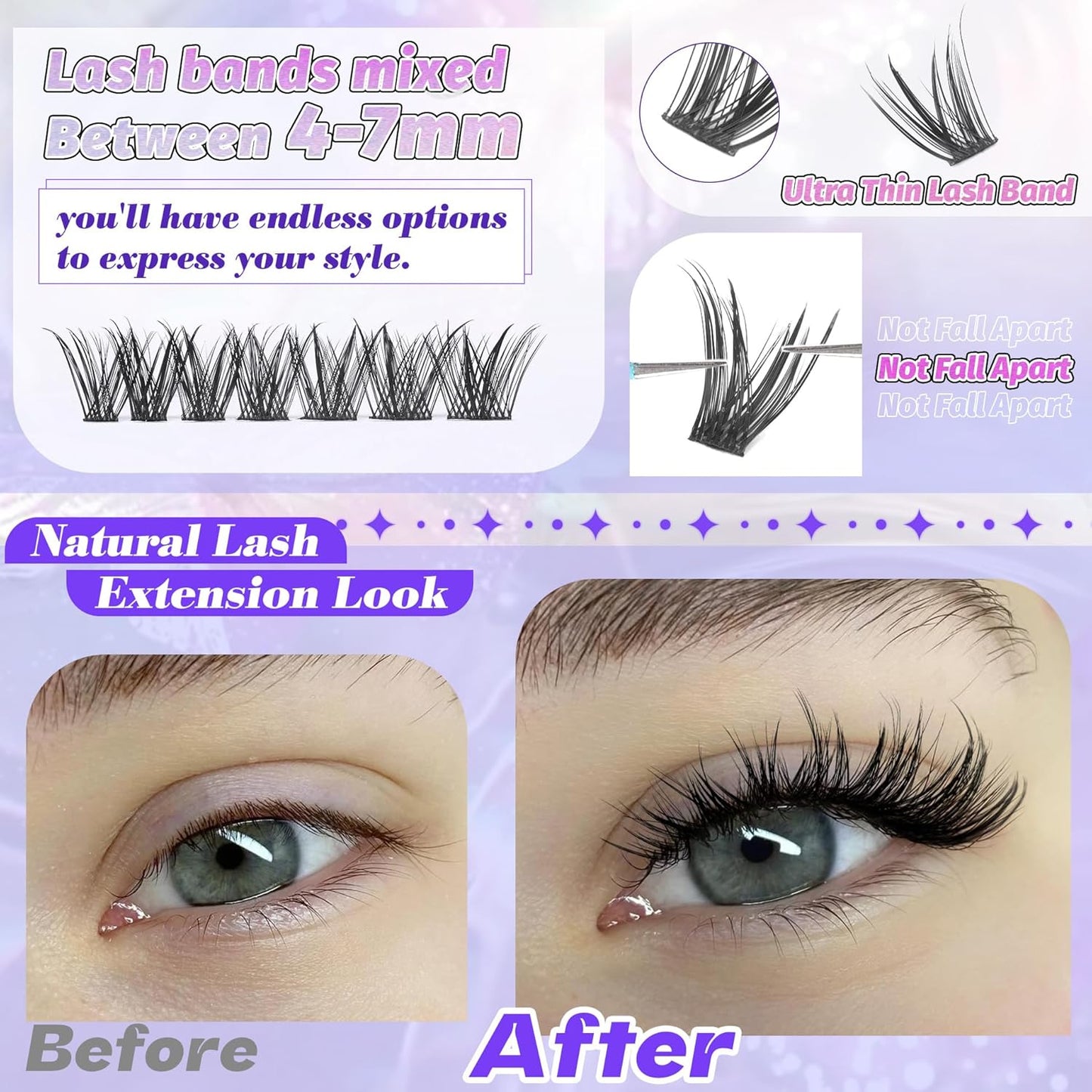 ALICE DIY Natural Lash Clusters | Wispy Anime Cat Eye | 10-16mm, 144 Pcs