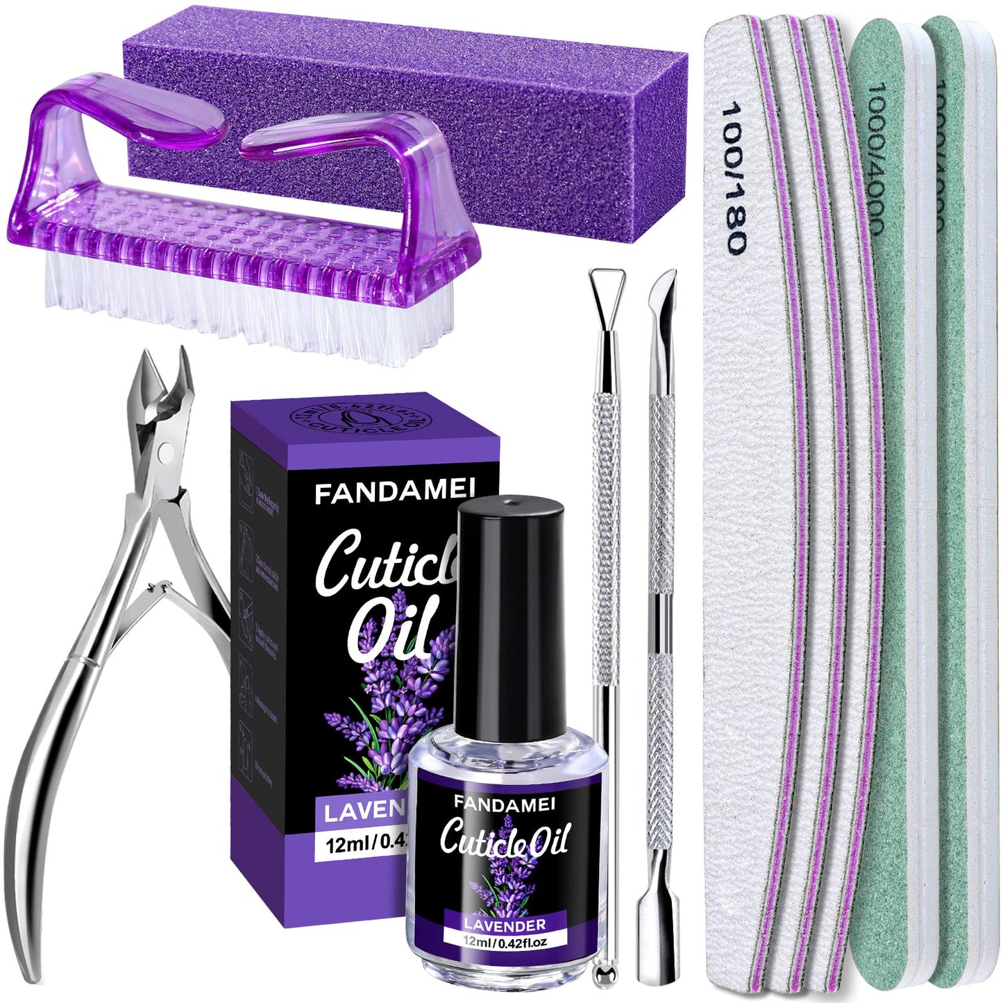 Fandamei Nail Files And Buffers, Nail Cuticle Remover Kit With Nail File, Nail Buffer, Nail Buffer Block, Cuticle Nipper, Cuticl