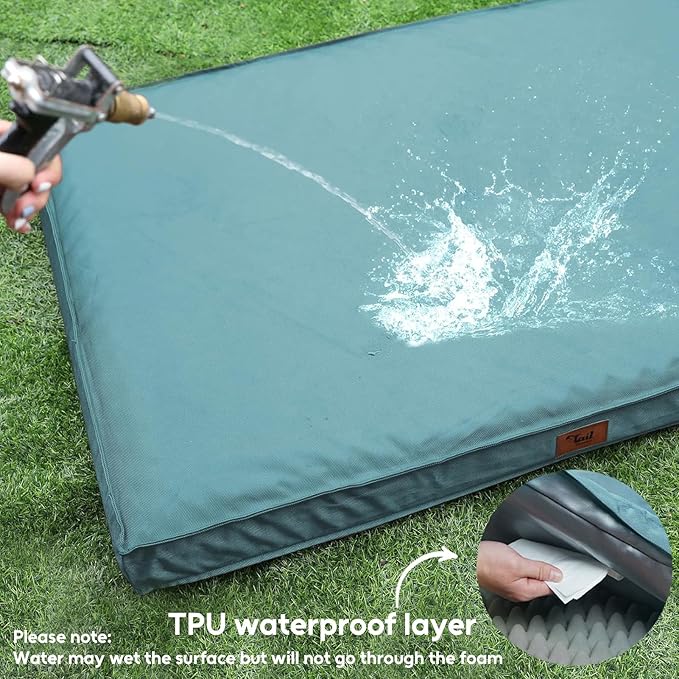Outdoor Large Dog Bed, Waterproof Dog Bed for Large Dogs, Egg Crate Foam Pet Bed with Removable Washable Oxford Cooling Cover, Light Blue