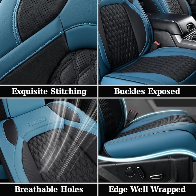 Coverado Wrangler JK Seat Covers 2 Door for Jeep, Waterproof Leather Car Seat Cover for Jeep Wrangler Vehicle Truck Accessories Custom Fit for 2008-2012 Jeep Wrangler Seat Covers Full Coverage(Blue)