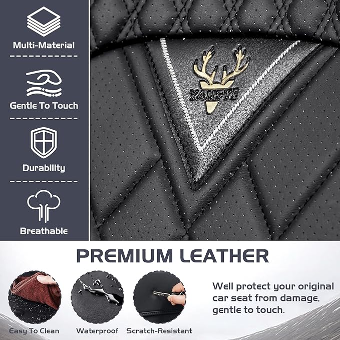 Truck Seat Covers for Toyota Tundra 2008-2026, Waterproof Premium Leather Full Coverage Car Seat Cover, Muscle Sport Style Auto Interior Seat Cover Sets (Full Set/Black)