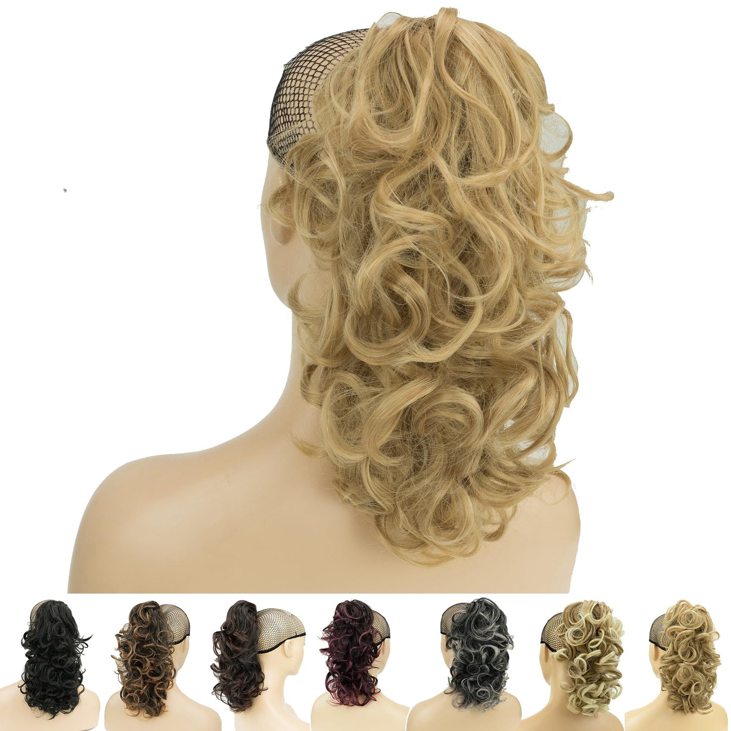 Imissu Messy Curly Hair Short Claw Ponytail Hair Extensions Pony Tail Clip In Hairpieces (Golden Blonde)