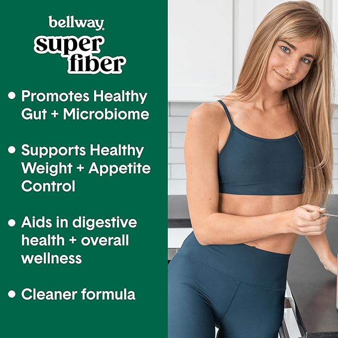 Bellway Super Fiber + Greens Powder, Sugar-Free Psyllium Husk Fiber Supplement Powder with Super Greens (30 Servings)