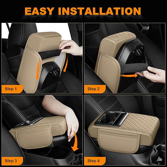 Armrest Cover for Car Fit for Jeep Cherokee Compass Gladiator Liberty Patriot Renegade Wrangler - Center Console Cover with Cup Holders and 2 Storage Pockets(Beige)