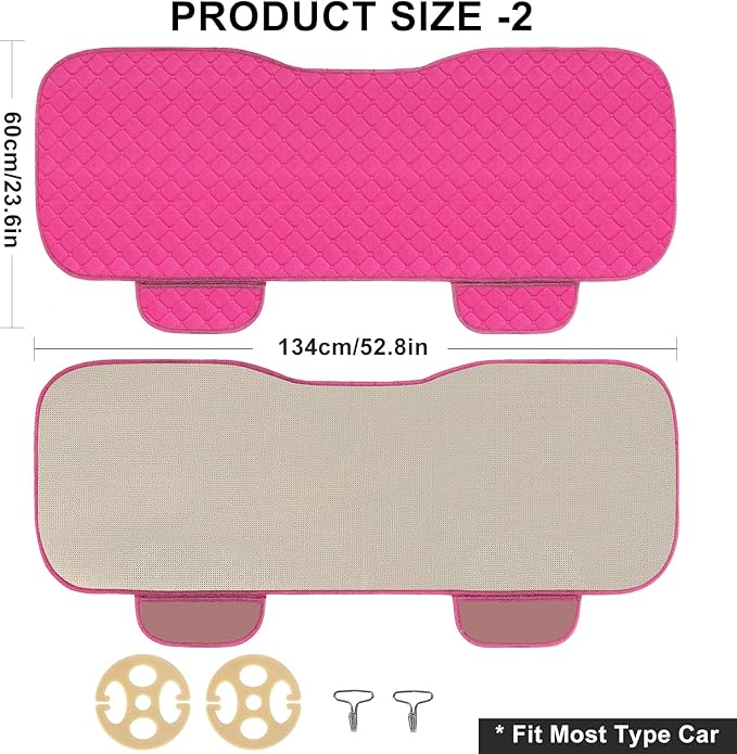 surpassme Car Seat Covers Universal Seat Covers for Car Accessories with Storage Pockets, Car Front Seat Covers and Rear Bench Coverfor Automotive, SUV, Truck, and Van(Pink)