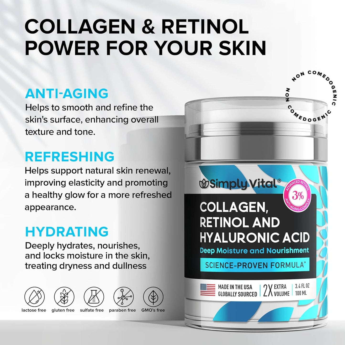 Anti-Aging Collagen & Retinol Cream | Firming Moisturizer for Face & Neck - 1.7 fl. oz.