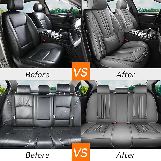 Car Seat Covers, Premium Leather Car Seat Covers, Waterproof and Breathable Seat Covers, Universal Car Seat Protector Fit for Cars, Trucks, SUVs, Pick-ups (Gray, 2 PCS Front Seat)