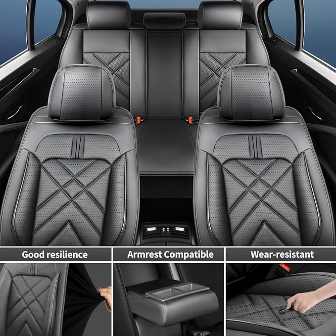 Car Seat Covers Fit for Mazda 3 2007-2025 2026, Premium Leather, Full Coverage Leather Waterproof Breathable Seat Covers, Automotive Seat Protectors, Airbag Compatible(Full Set Seats, Black)