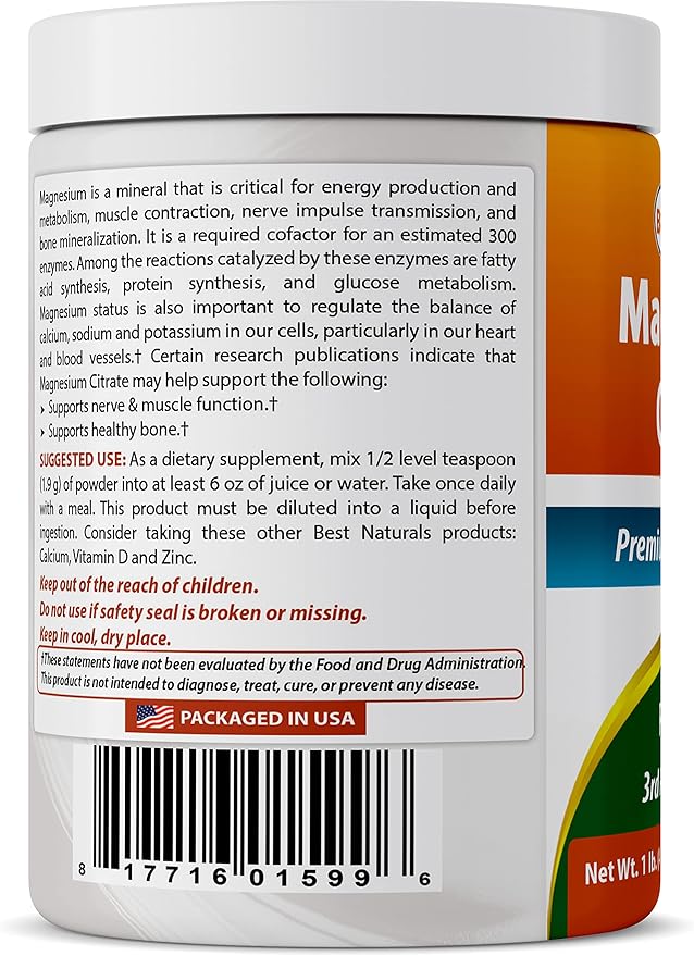 Best Naturals Magnesium Citrate Powder 1 Pound (1 LB (Pack of 2))