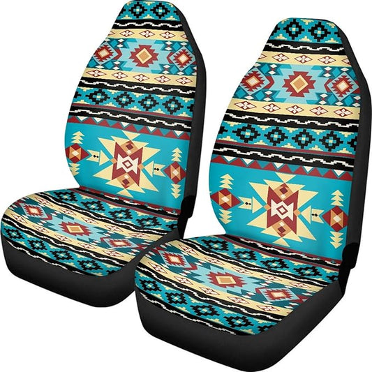 ELEQIN Car Seat Covers, Seat Cover Front Car Seat Cushion, Blue Aztec Geometric Front Auto Protector Universal Fit Most Cars, Automotive Interior Accessory
