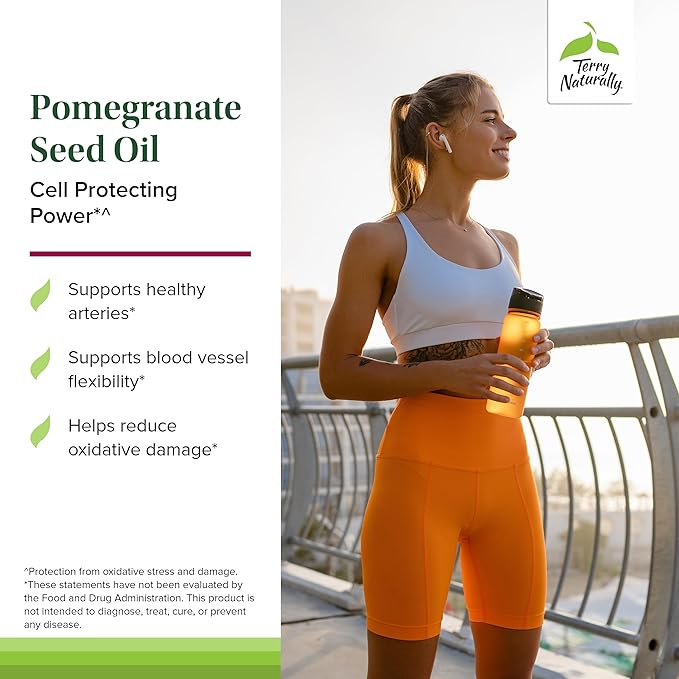 Terry Naturally Pomegranate Seed Oil - Dietary Supplement to Support Cardiovascular Health - Herbal Non-GMO Supplement with Omega-5 & Pomegranate Extract - 60 Softgels, (Pack of 2)