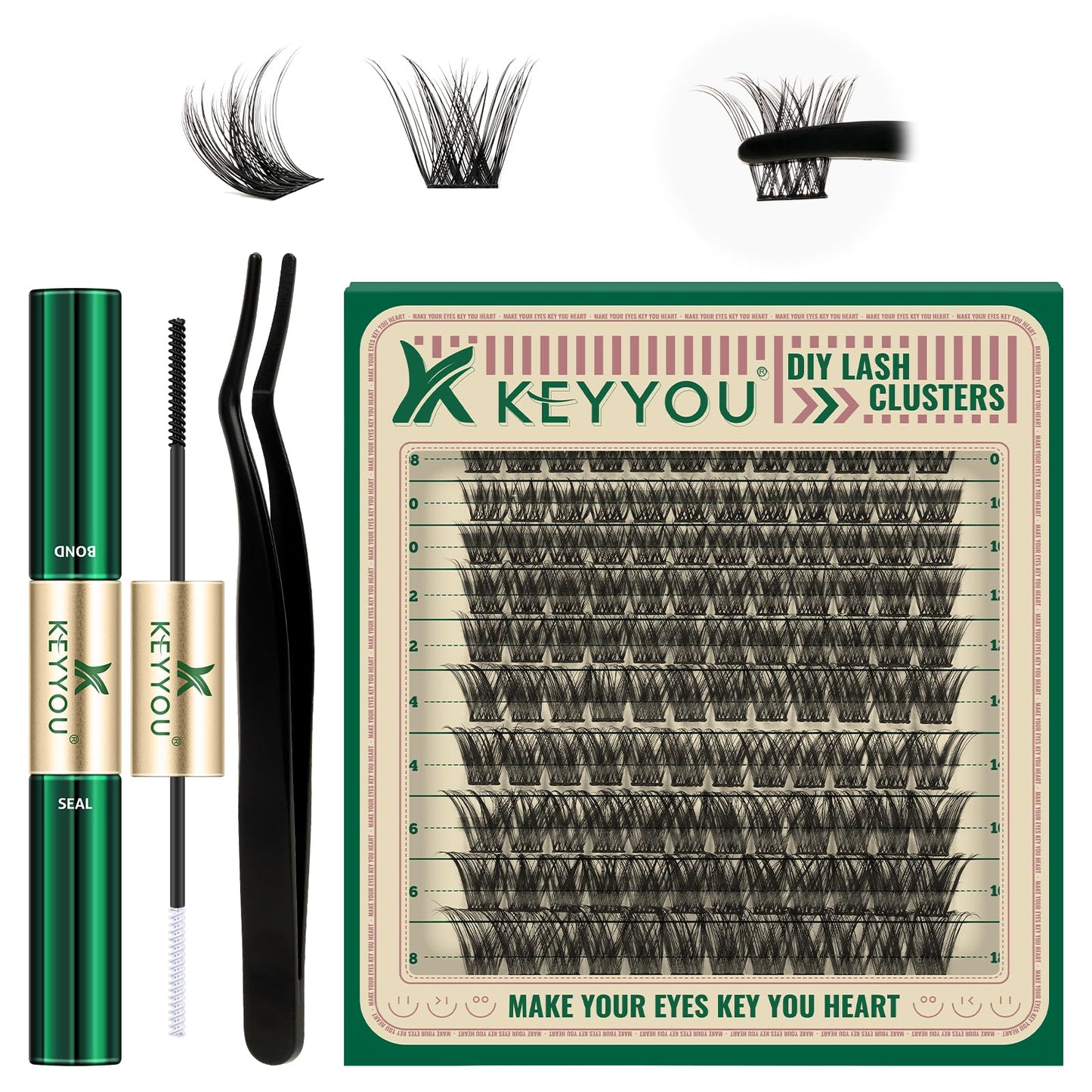 Lash Extension Kit 120Pcs Lash Clusters Lash Bond And Seal Eyelash Extension Kit Keyyou D Curl 8-18Mix Soft Natural Fluffy Lashe