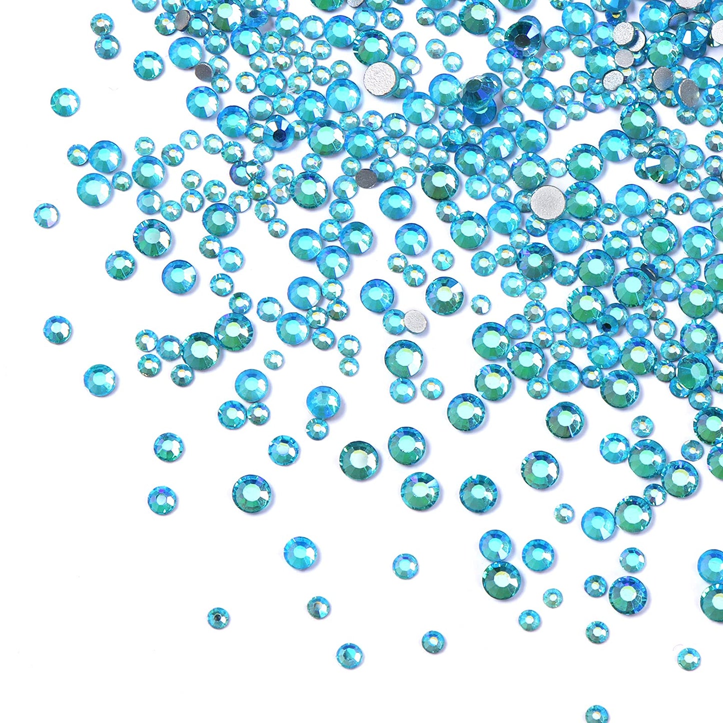Jollin 3456Pcs Flatback Rhinestones Glass Charms Diamantes Gems Stones For Nail Art 6 Size Ss4~Ss12 Aquamarine Ab