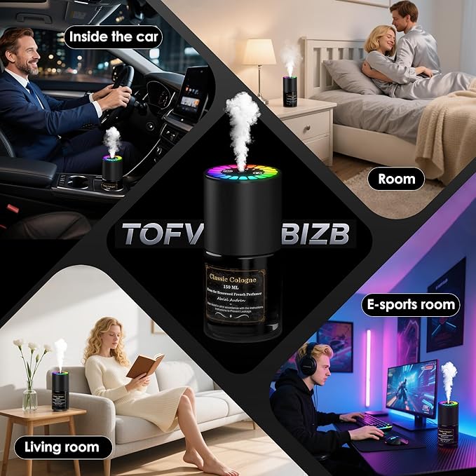 Car Air Freshener, Smart Car Air Freshener, Music-Synced RGB Ambient Lights with Auto On/Off, 150ml, Suitable for Cars, Homes, Offices, Bedrooms (Cologne)