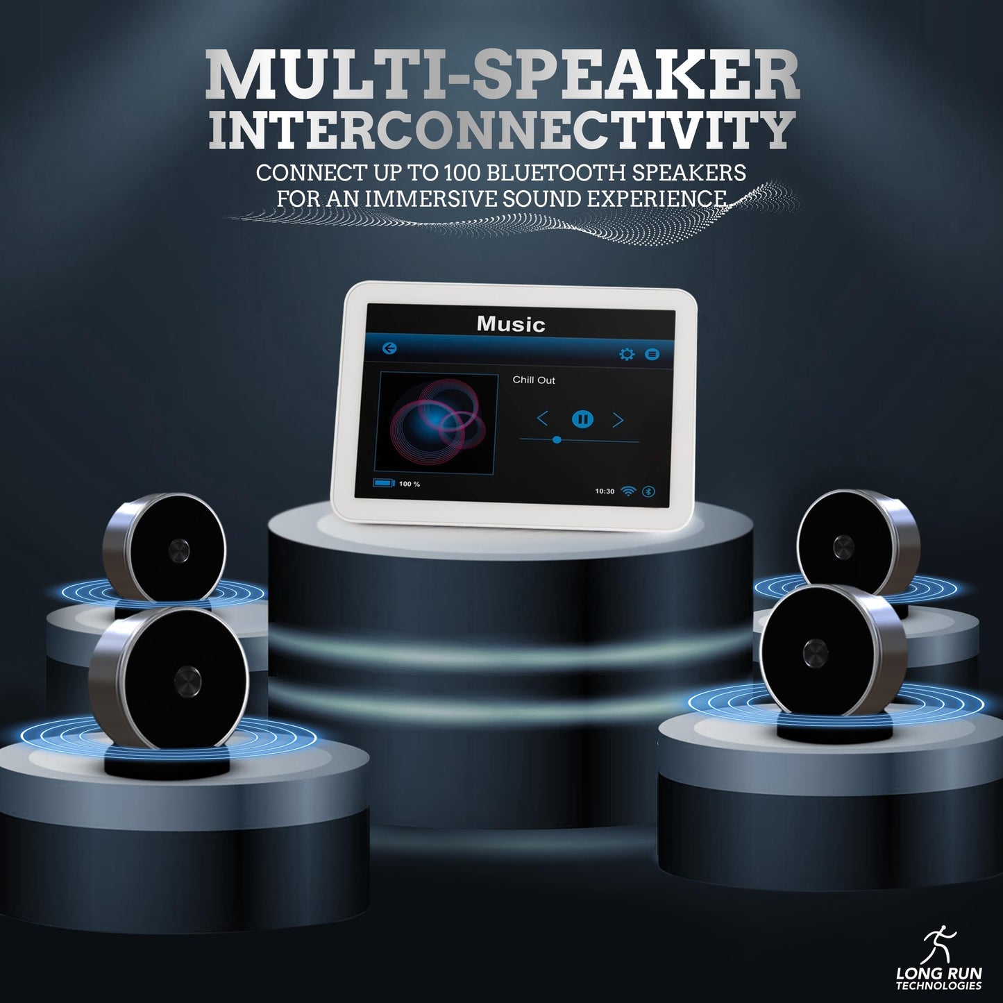Bluetooth Speaker Set: Wireless Stereo Dual Pairing Portable Twin TWS System With Big Rich Bass Hi-Fi Multi-Room Indoor Outdoor Use Home Deck Pool Work Travel Party Camping Gift Decor Idea (Chrome)