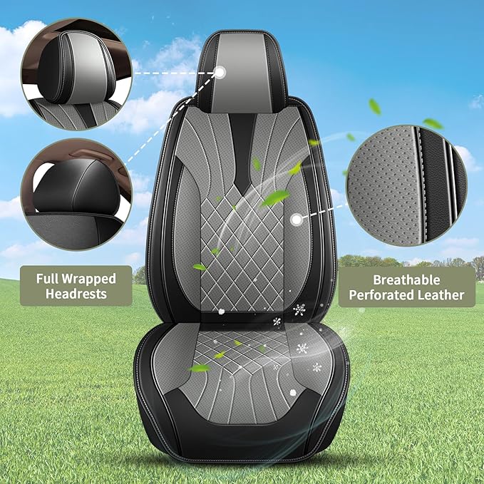 Full Set Car Seat Covers for Subaru Legacy 1995-2024 2025 2026: Breathable Perforated Leather Seat Cover (Black&Grey)