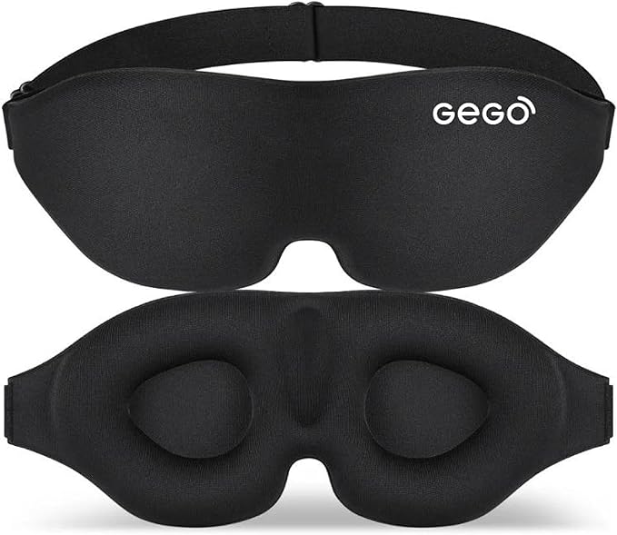 GEGO Premium Travel Kit, Sleep Mask 3D Contoured Eye with Soft Memory Foam, Luggage Tag Waterproof Resistant and Strap with Lock for Luggage TSA Approved (Sleep Mask Black/Luggage Tag Red)