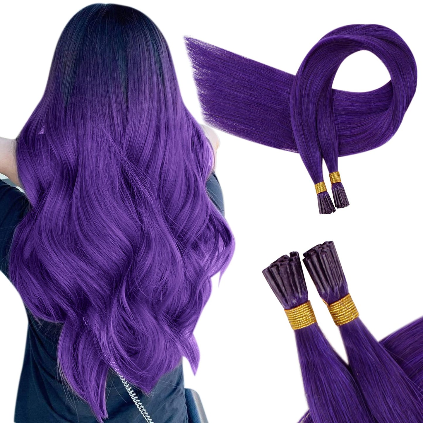 Runature I Tip Hair Extensions Human Hair Purple I Tip Hair Extensions 16 Inch Straight Purple Hair Extensions I Tip Extensions